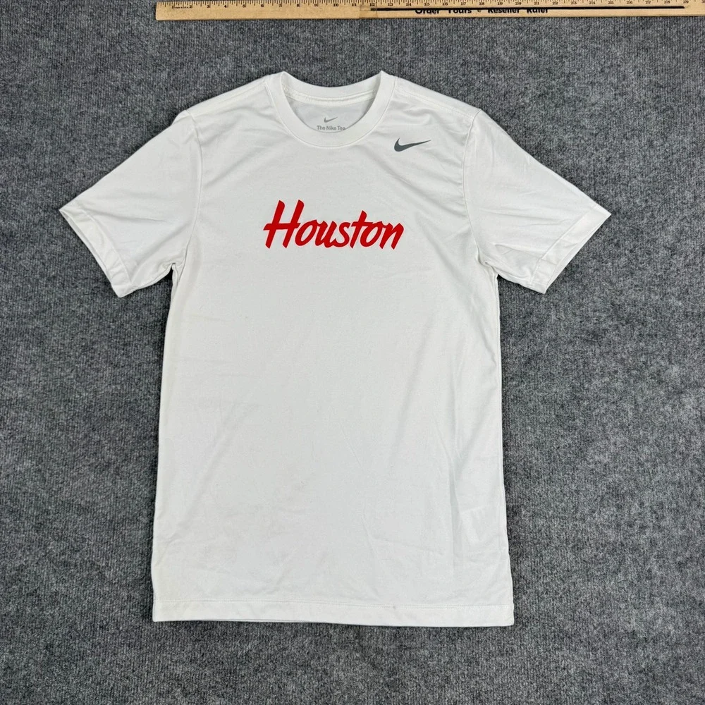 Nike T-Shirt Mens Size S White Houston Dri-Fit Athletic Short Sleeve Graphic Tee